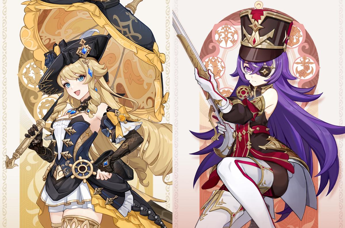 Genshin Impact Navia and Chevreuse artworks side-by-side.